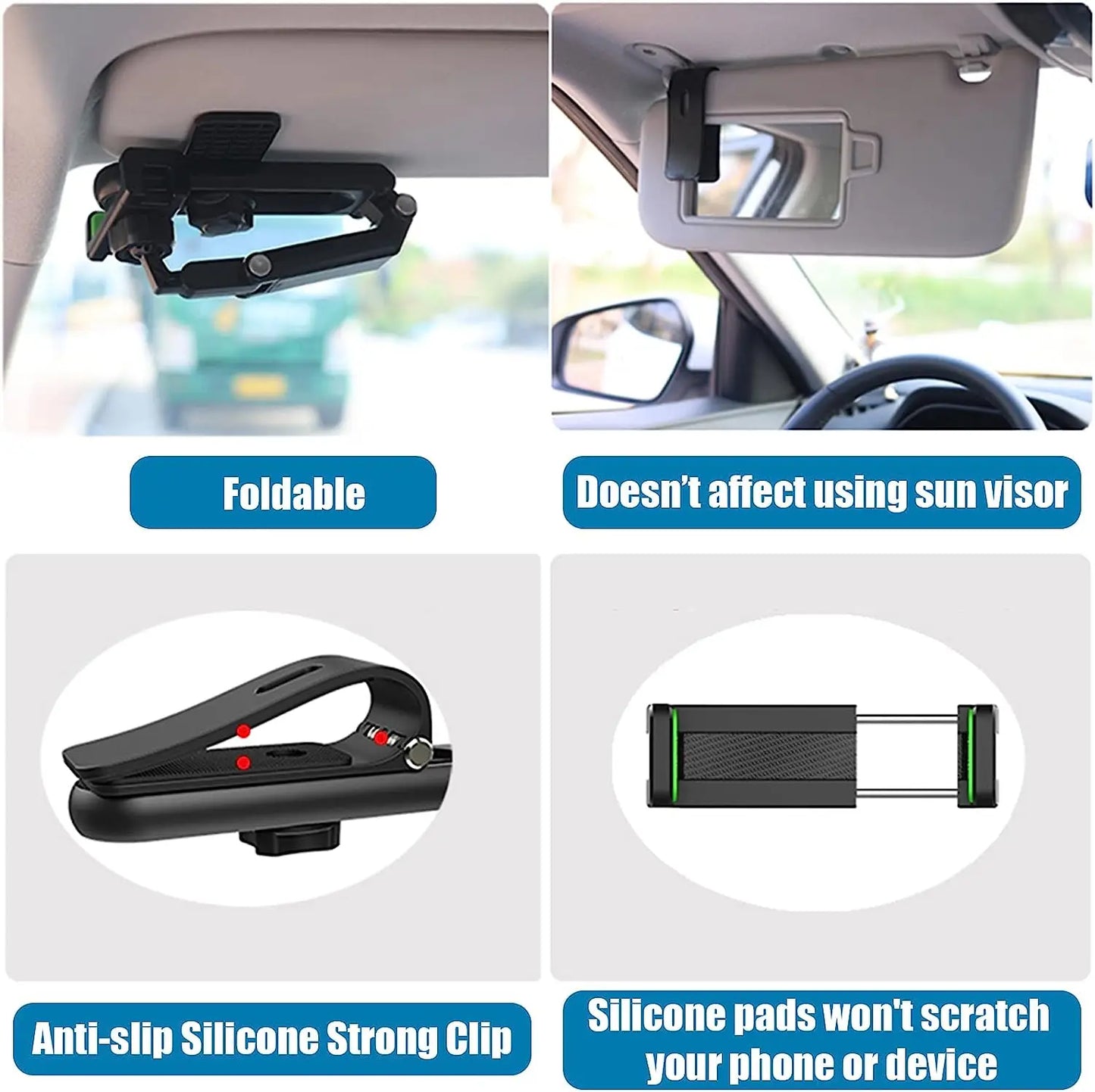 Sun Visor Phone Mount – 360° Adjustable Car Holder for All Smartphones