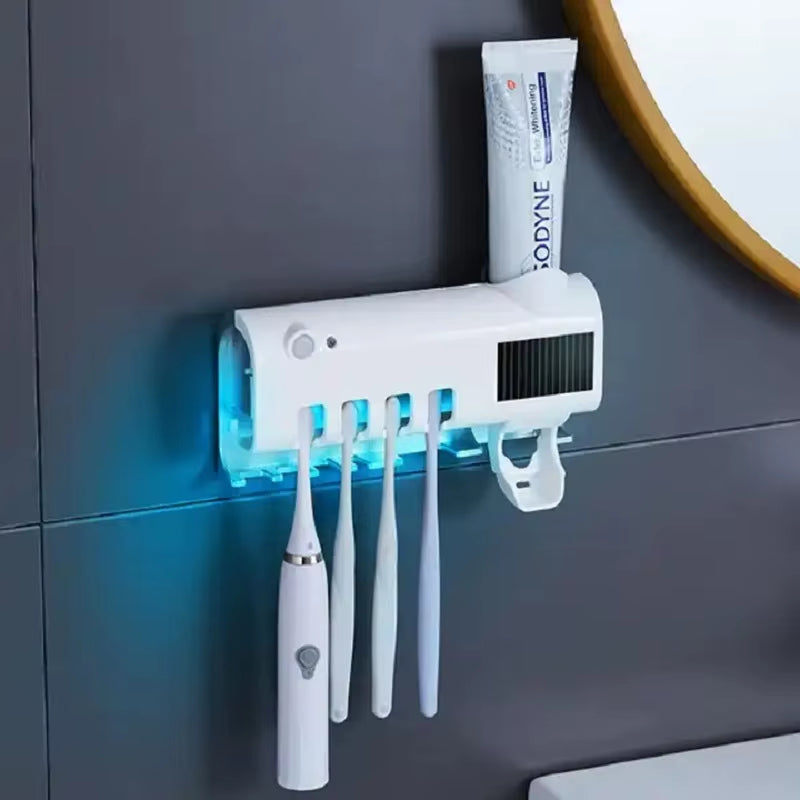 Solar Energy Bathroom Toothbrush Storage Box Toothbrush Holder Toothpaste Dispenser Multi-Function Storage Holder USB Charger
