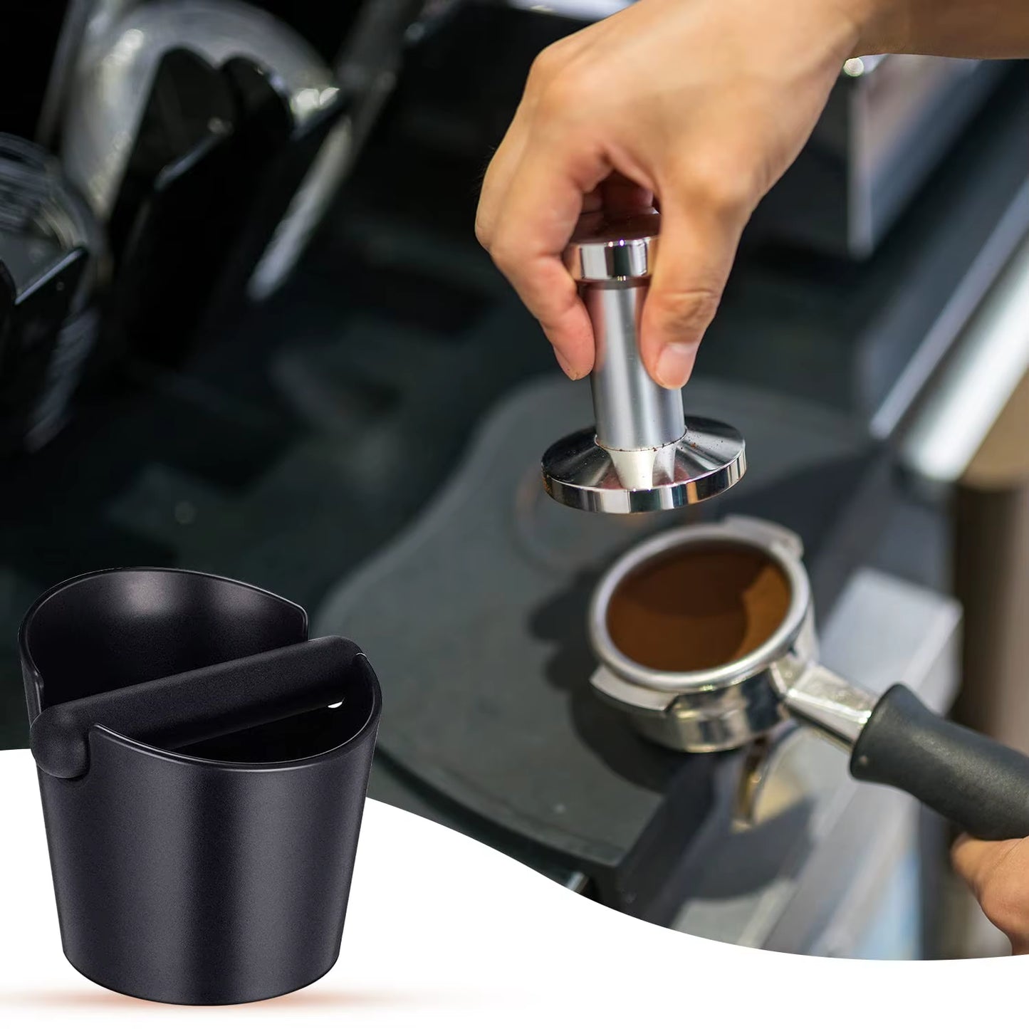 Espresso Knock Box and Coffee Tamper Mat Reliable Barista Tools with Removable Knock Bar Non-Slip Base Espresso Tamper Mat