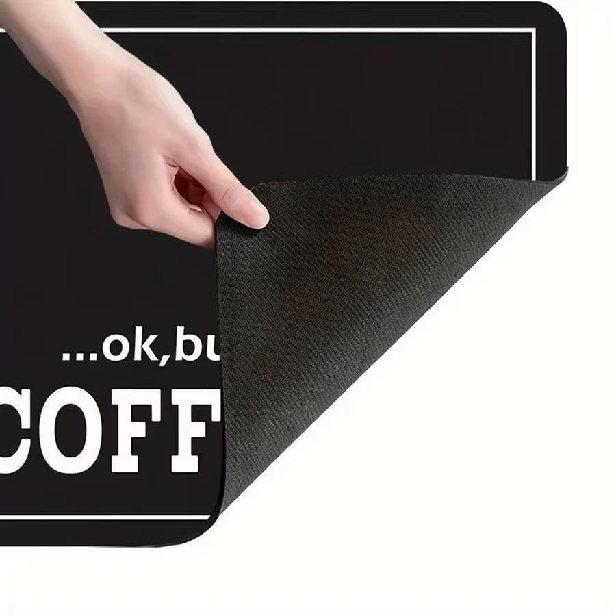 1Pc Black Letter Coffee Printed Coffee Machine Mat Modern Minimalist Style Kitchen Counter Quick Water Absorption Drying Mat