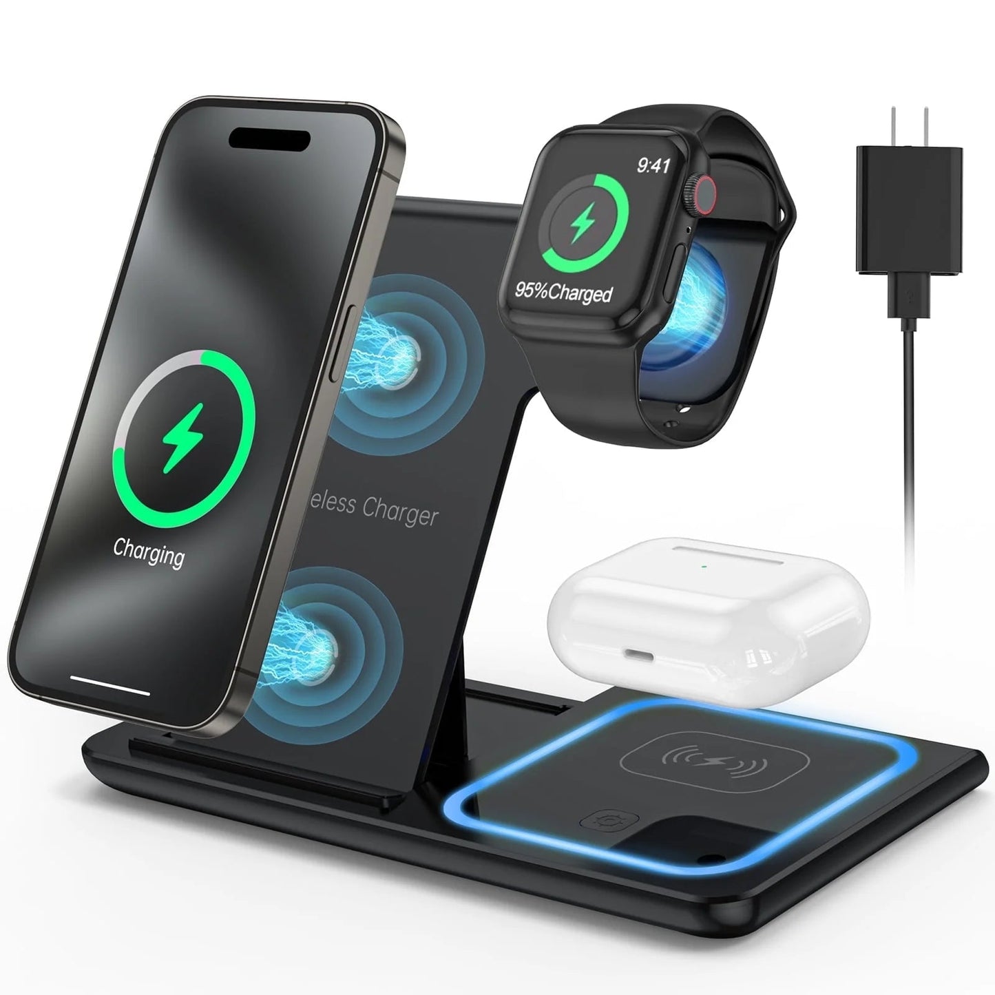 3-in-1 Wireless Charging Station – 18W Fast Charge for iPhone, Apple Watch & AirPods
