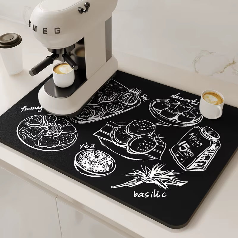 Large Coffee Machine Mat Absorbent Kitchen Dish Drying Mats Quick Dry Drain Pad Tableware Non-Slip Draining Placemat