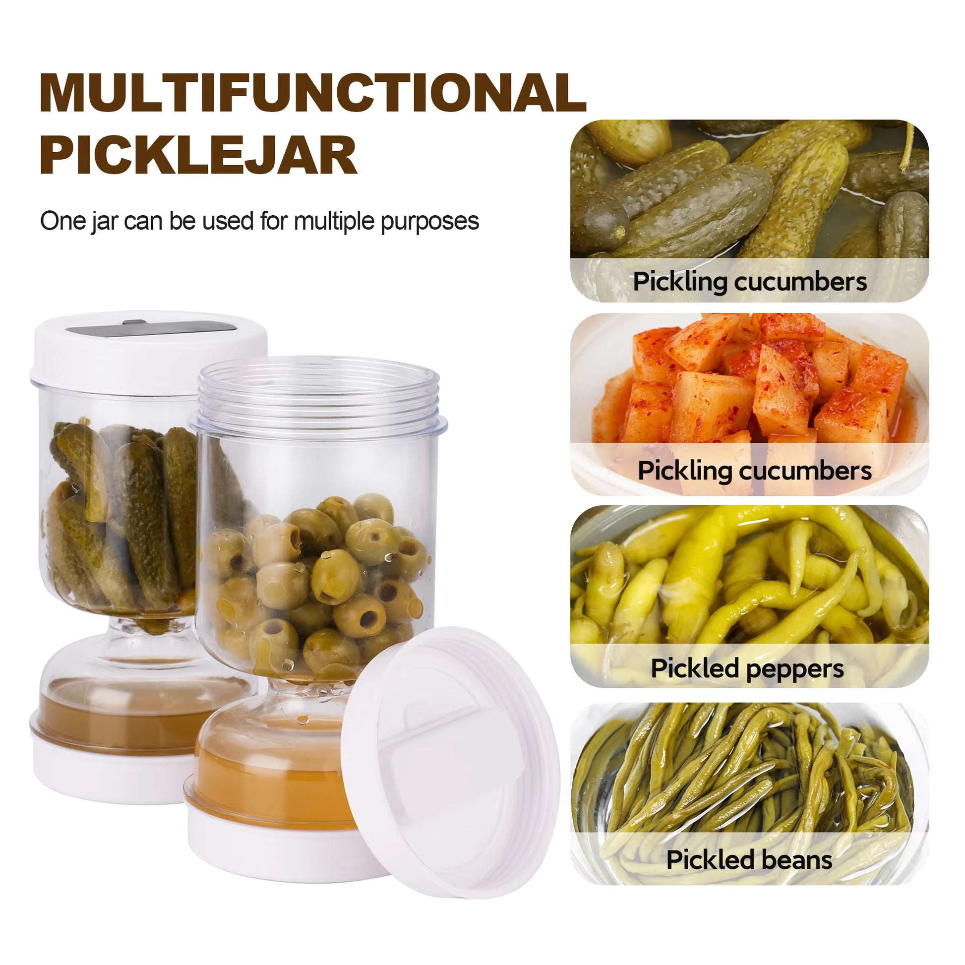 Pickles Jar with Forks Dry and Wet Dispenser Pickle and Olives Hourglass Jar Cucumber Container for Kitchen Juice Separator Tool