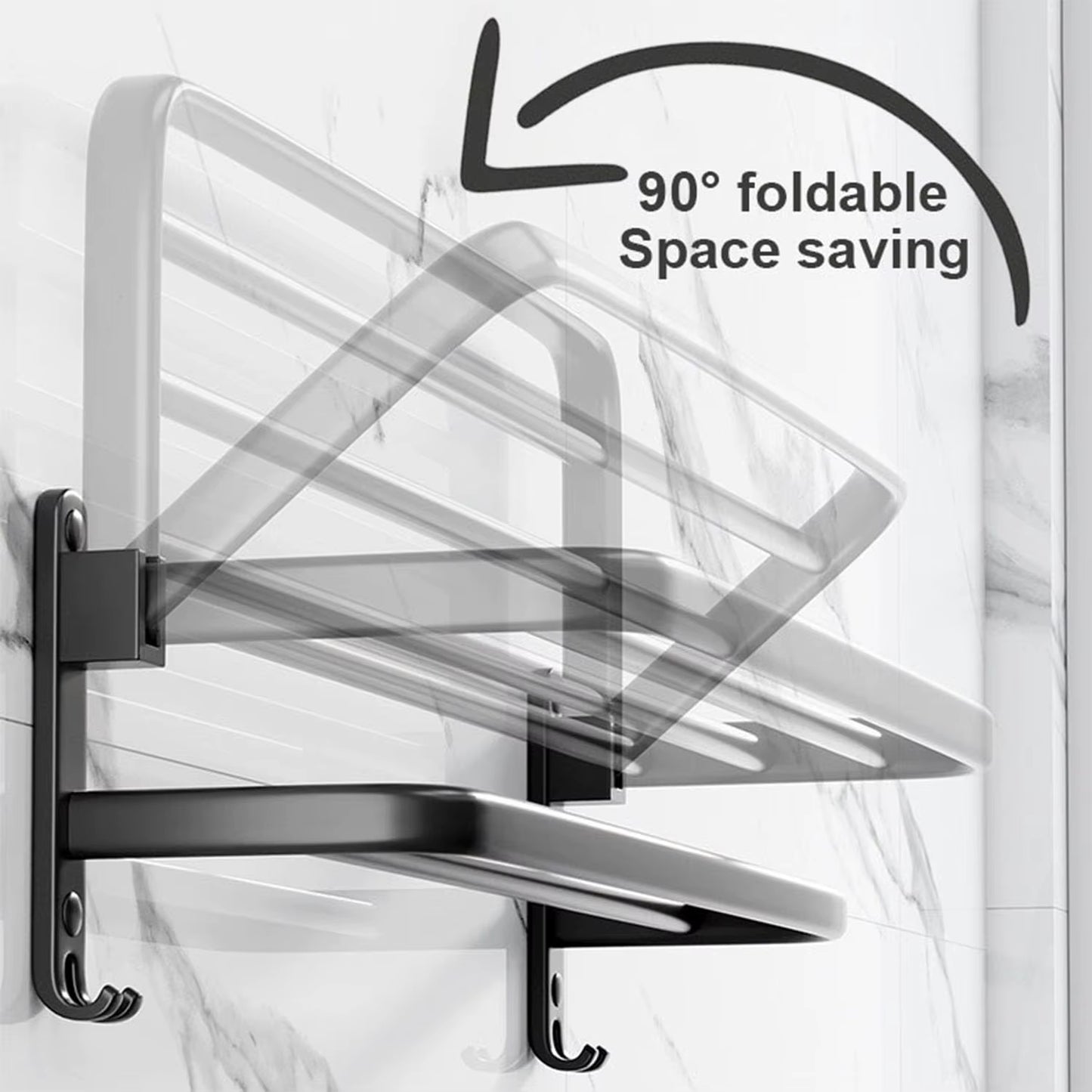 50CM Matte Black Folding Holder with Hook Towel Holder Wall Mount Aluminumtowel Rack Bathroom Shower Rack Bathroom Accessories