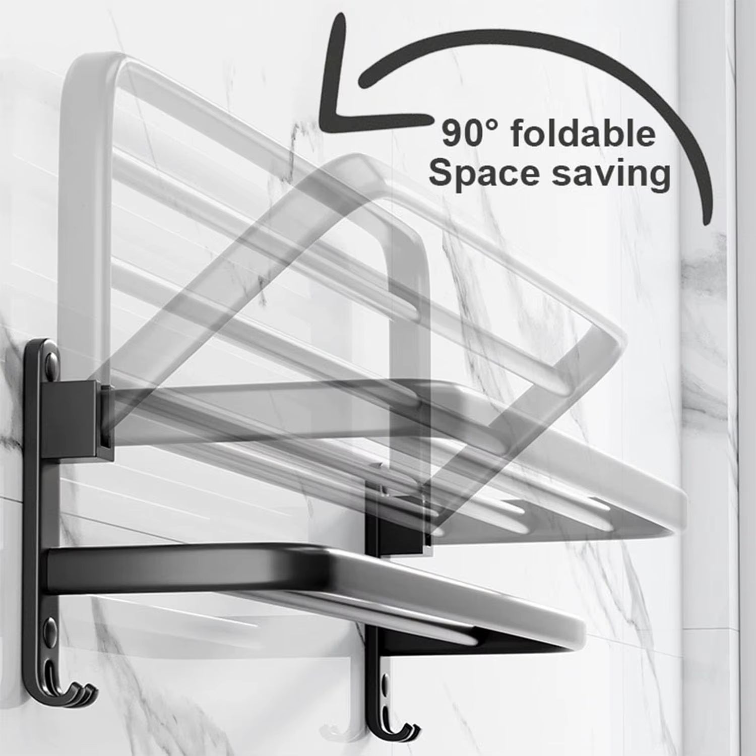 50CM Matte Black Folding Holder with Hook Towel Holder Wall Mount Aluminumtowel Rack Bathroom Shower Rack Bathroom Accessories