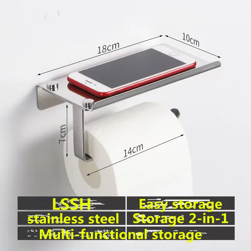 Stainless Steel Bathroom Paper Holder Toilet Roll Holder No Drilling Wall Mount WC Paper Phone Holders Home Paper Towel Holder
