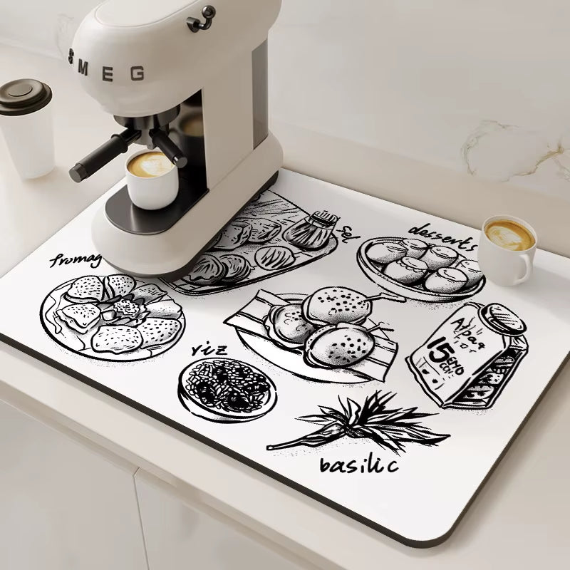 Large Coffee Machine Mat Absorbent Kitchen Dish Drying Mats Quick Dry Drain Pad Tableware Non-Slip Draining Placemat