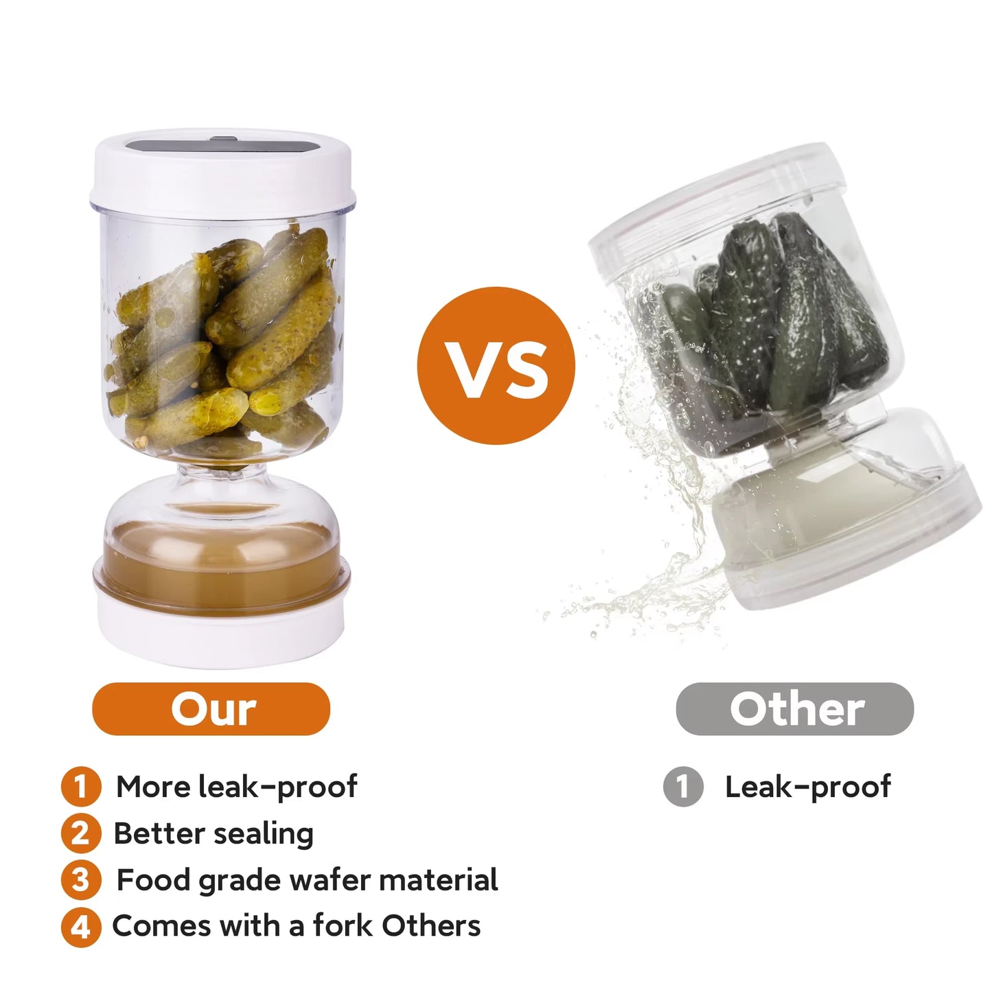 Pickles Jar with Forks Dry and Wet Dispenser Pickle and Olives Hourglass Jar Cucumber Container for Kitchen Juice Separator Tool