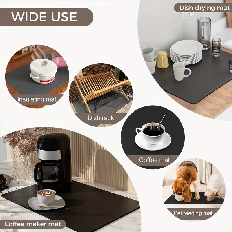 1Pc Coffee Mat Coffee Bar Accessories Absorbent Dish Drying Mat for Kitchen Counter Microfiber Fit under Coffee Machine Coffee