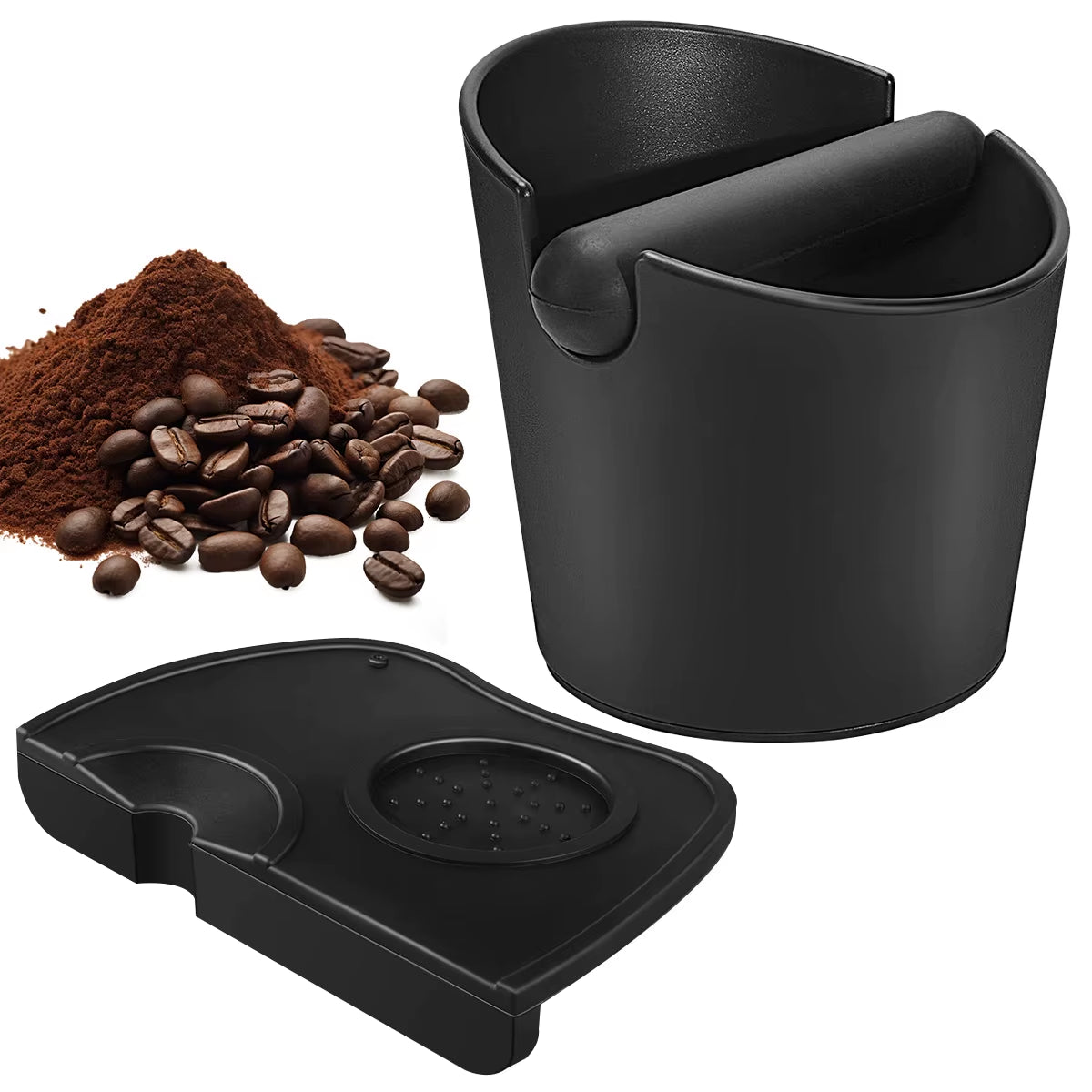 Espresso Knock Box and Coffee Tamper Mat Reliable Barista Tools with Removable Knock Bar Non-Slip Base Espresso Tamper Mat