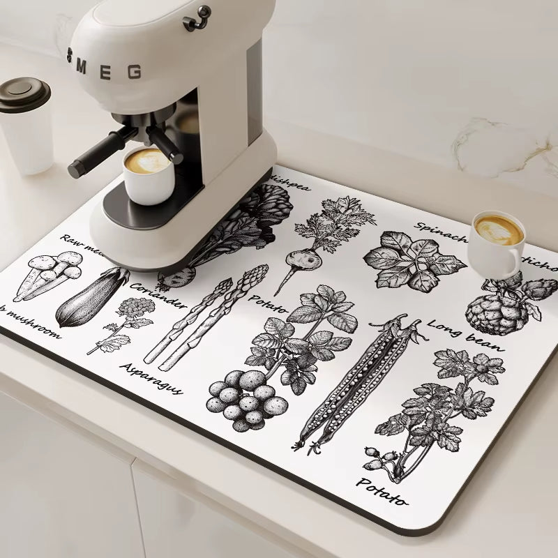Large Coffee Machine Mat Absorbent Kitchen Dish Drying Mats Quick Dry Drain Pad Tableware Non-Slip Draining Placemat