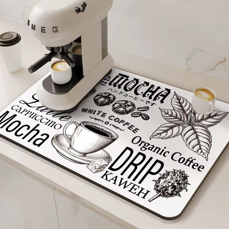 Large Coffee Machine Mat Absorbent Kitchen Dish Drying Mats Quick Dry Drain Pad Tableware Non-Slip Draining Placemat