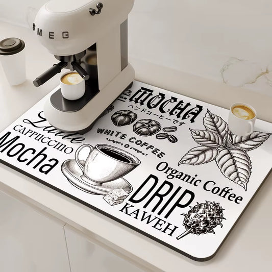 Large Coffee Machine Mat Absorbent Kitchen Dish Drying Mats Quick Dry Drain Pad Tableware Non-Slip Draining Placemat