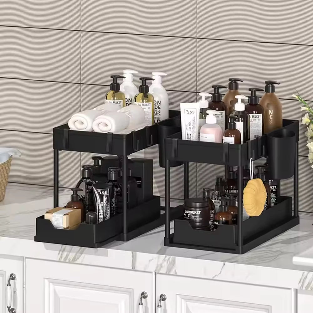 Under-Sink Pull-Out Storage Organizer: Slim Slide-Out Shelf for Kitchen Cabinets | Multi-Functional Space Saver Storage Rack