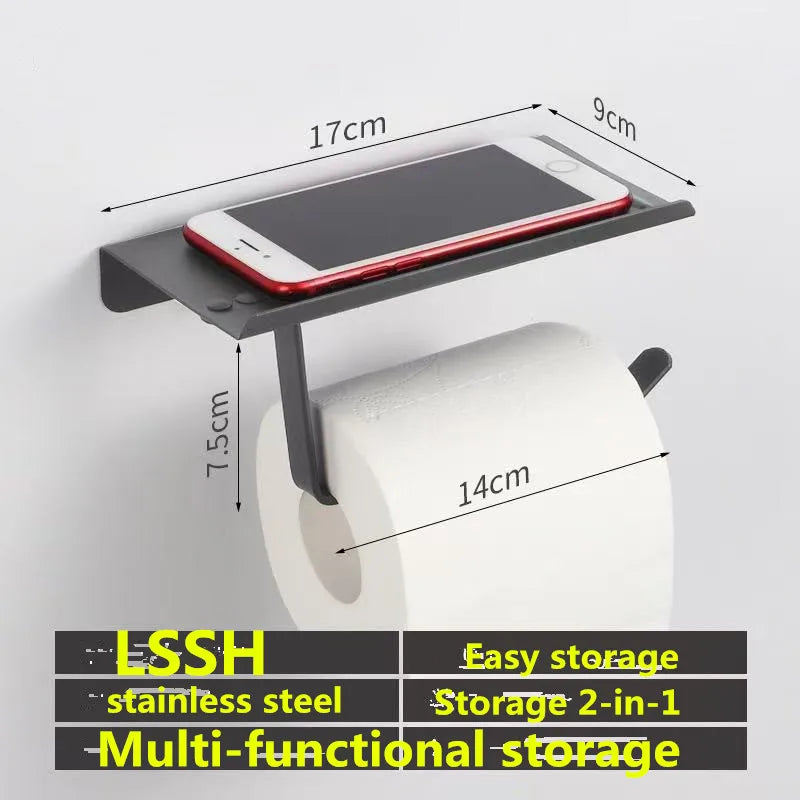 Stainless Steel Bathroom Paper Holder Toilet Roll Holder No Drilling Wall Mount WC Paper Phone Holders Home Paper Towel Holder