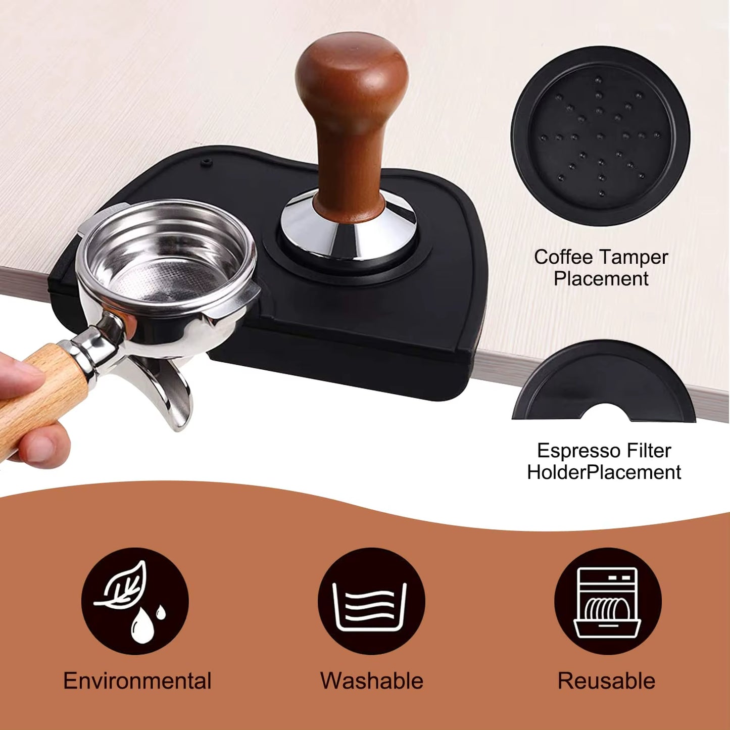 Espresso Knock Box and Coffee Tamper Mat Reliable Barista Tools with Removable Knock Bar Non-Slip Base Espresso Tamper Mat