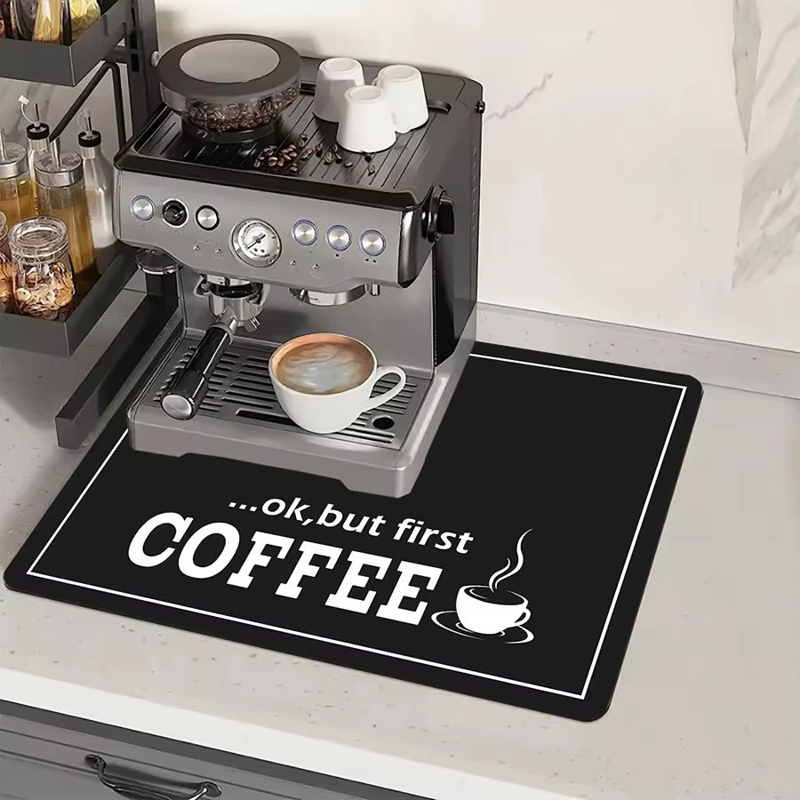 1Pc Black Letter Coffee Printed Coffee Machine Mat Modern Minimalist Style Kitchen Counter Quick Water Absorption Drying Mat