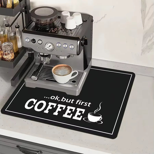 1Pc Black Letter Coffee Printed Coffee Machine Mat Modern Minimalist Style Kitchen Counter Quick Water Absorption Drying Mat