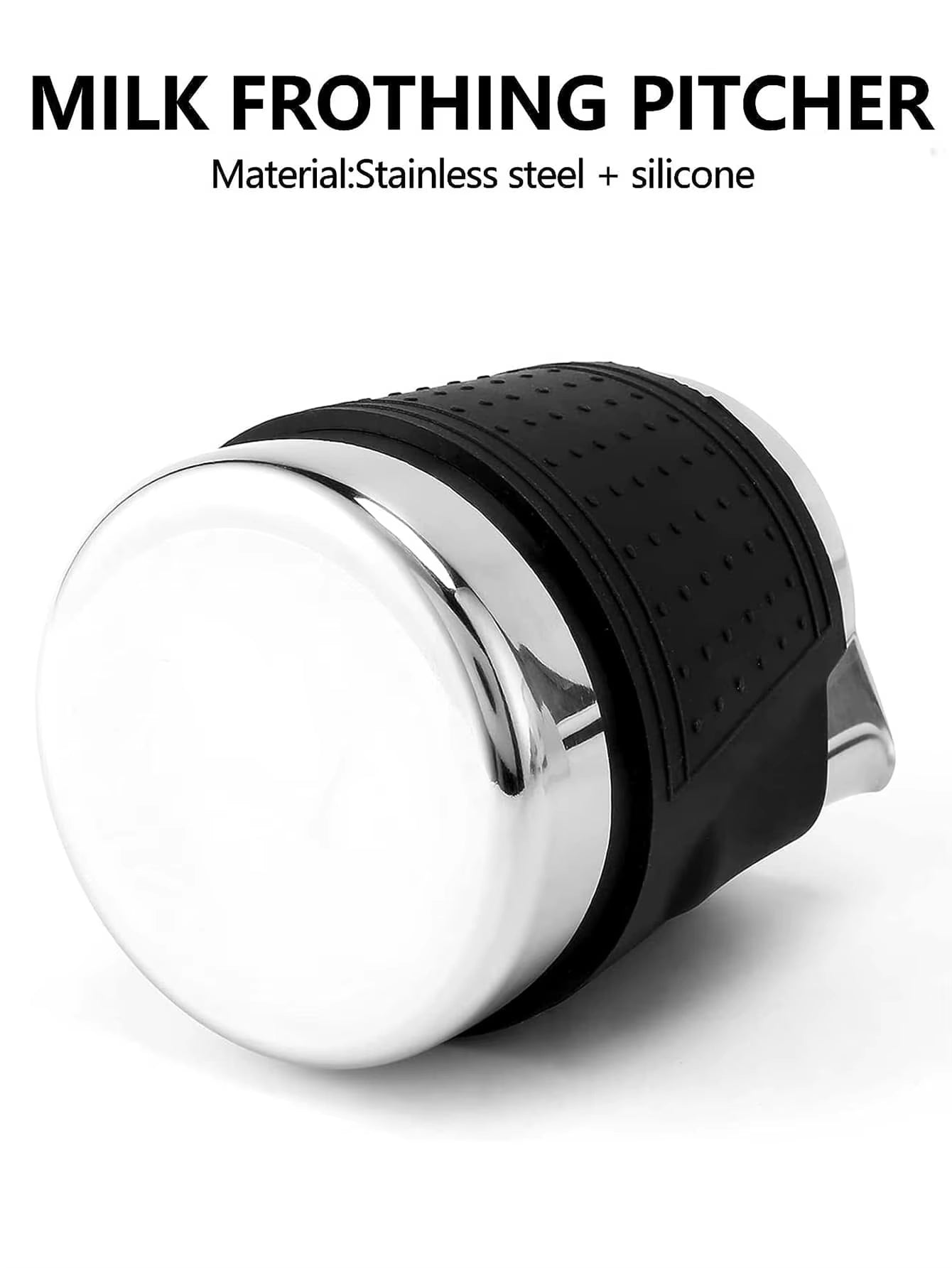 Milk Frothing Pitcher Latte Cup,Frothing Cup with Anti-Scald Black Silicone Sleeve Cappuccino Milk Froth,Stainless Steel