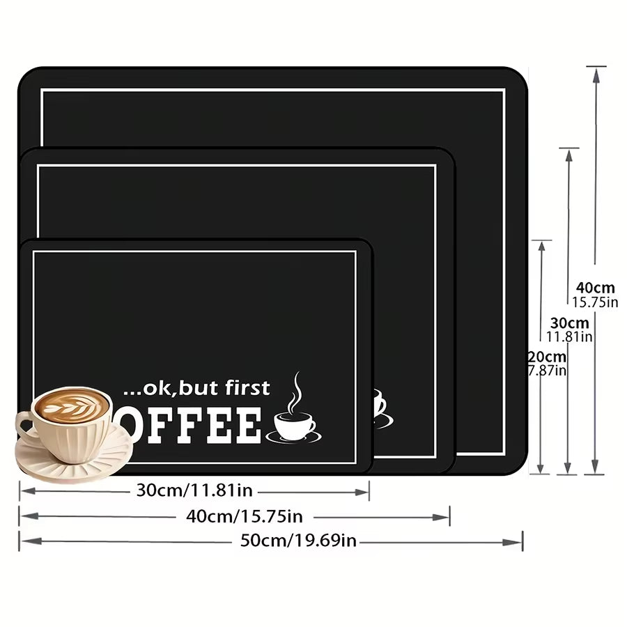 1Pc Black Letter Coffee Printed Coffee Machine Mat Modern Minimalist Style Kitchen Counter Quick Water Absorption Drying Mat