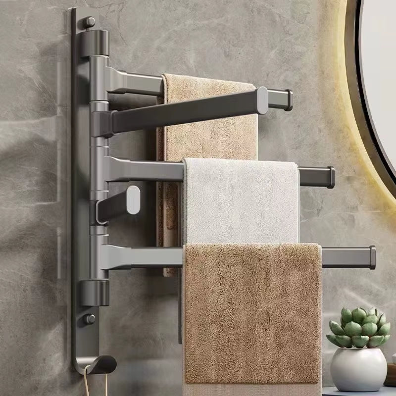 Bathroom Towel Rack Rotatable Towel Holder Space Aluminum 2/3/4/5-Bar Towel Hanger Kitchen Shelf Paper Hanging Wall Mounted