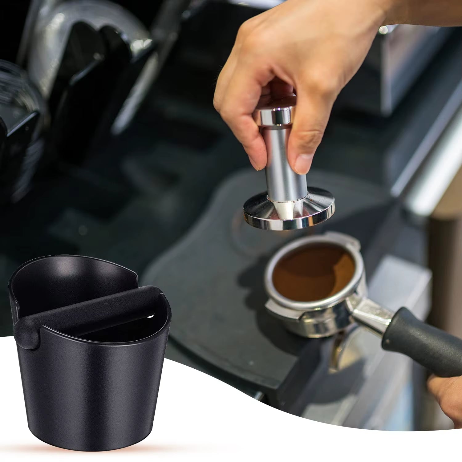 Espresso Knock Box and Coffee Tamper Mat Reliable Barista Tools with Removable Knock Bar Non-Slip Base Espresso Tamper Mat