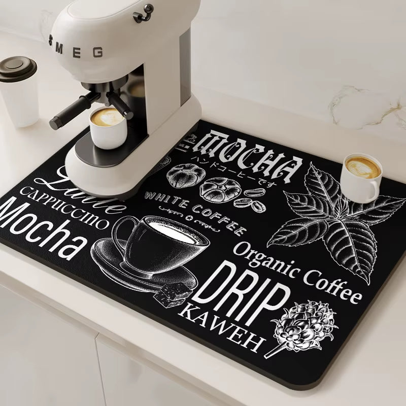 Large Coffee Machine Mat Absorbent Kitchen Dish Drying Mats Quick Dry Drain Pad Tableware Non-Slip Draining Placemat