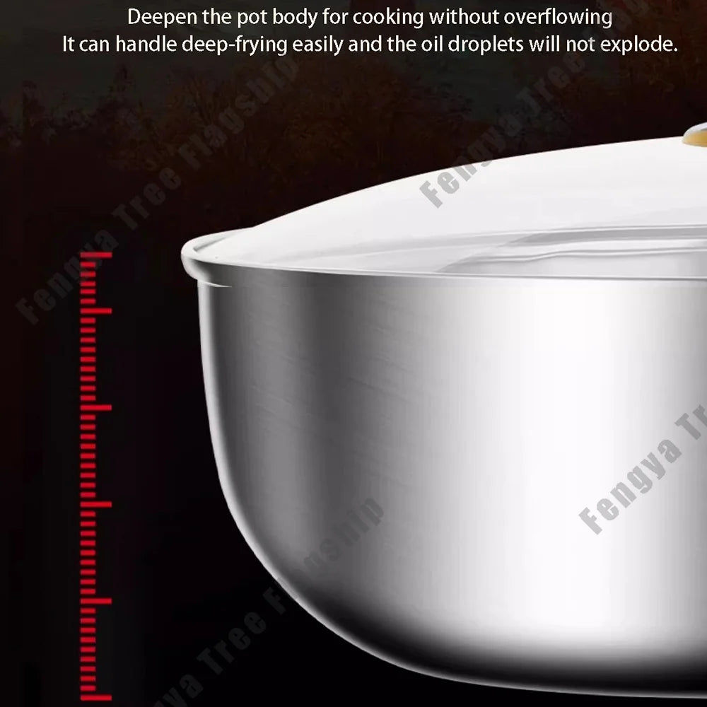 316 Stainless Steel Frying Pan Deepened Wok Non-Stick Skillets Steak Gas Stove Induction Cooker Universal Pan Kitchen Cookware