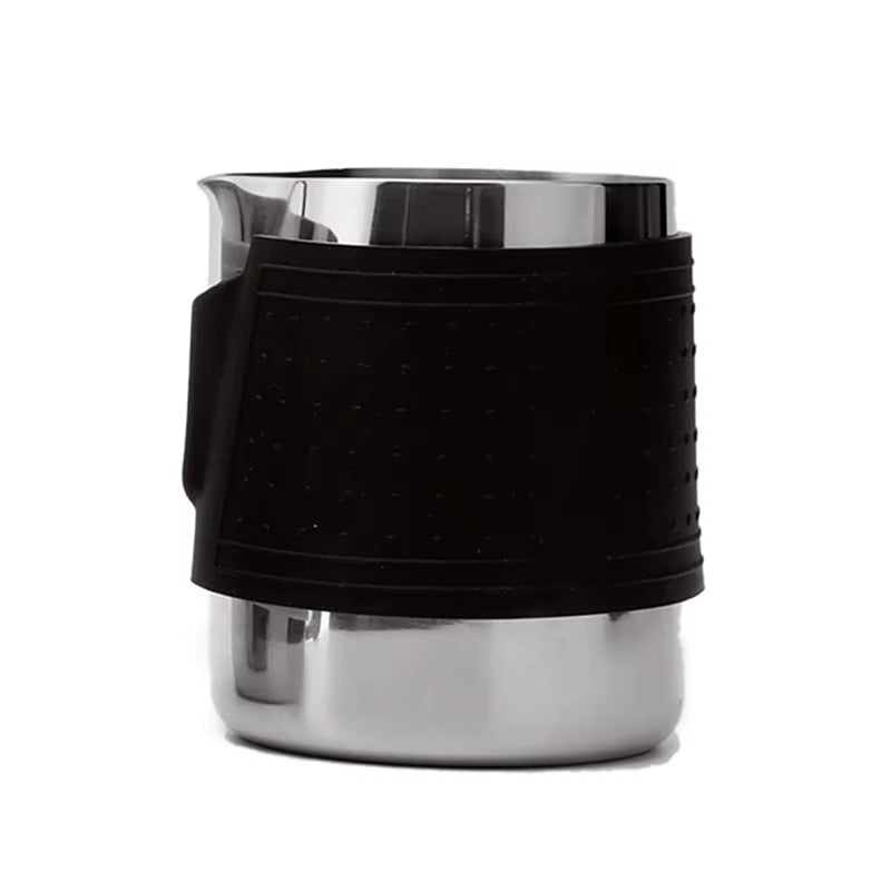 Milk Frothing Pitcher Latte Cup,Frothing Cup with Anti-Scald Black Silicone Sleeve Cappuccino Milk Froth,Stainless Steel