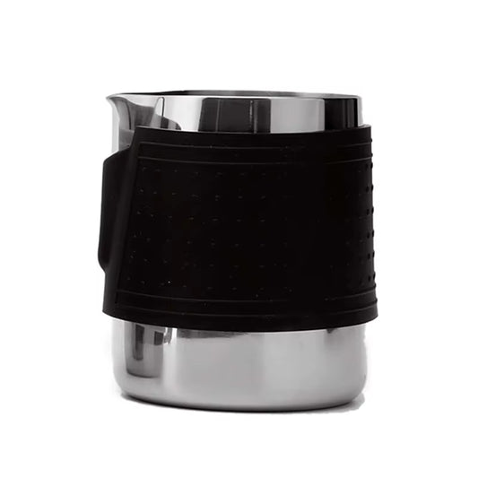Milk Frothing Pitcher Latte Cup,Frothing Cup with Anti-Scald Black Silicone Sleeve Cappuccino Milk Froth,Stainless Steel