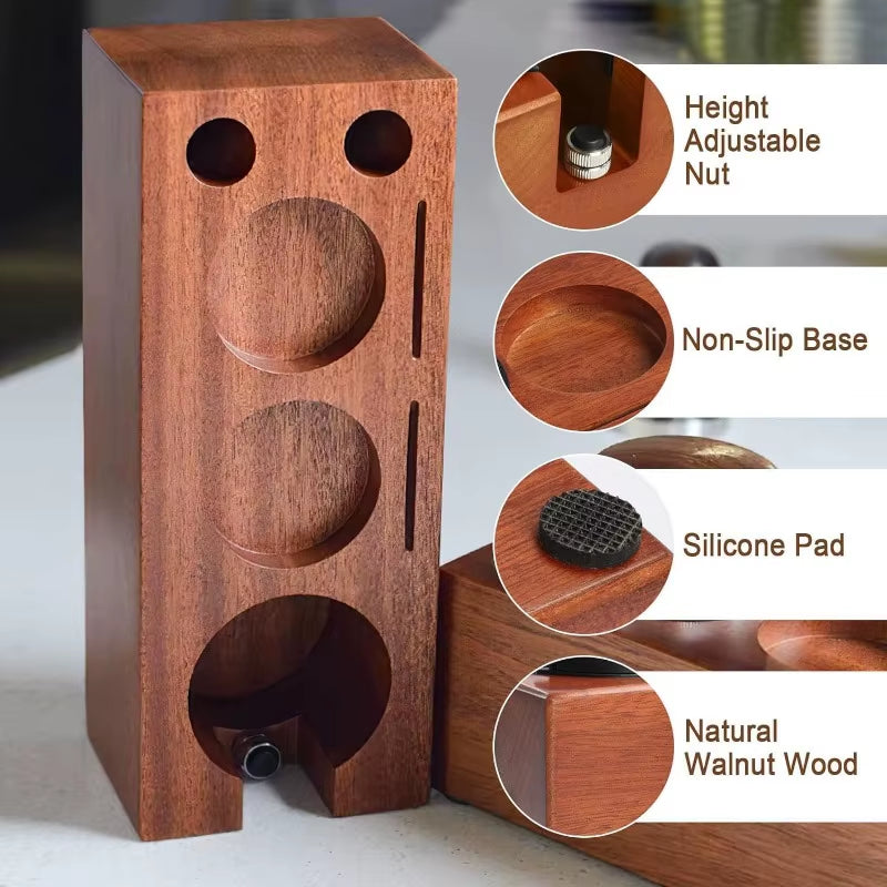 51-58MM Espresso Tamper Station Wooden Coffee Tamper Station with Silicone Mat Anti-Slip Coffee Tamper Holder Barista Accessory