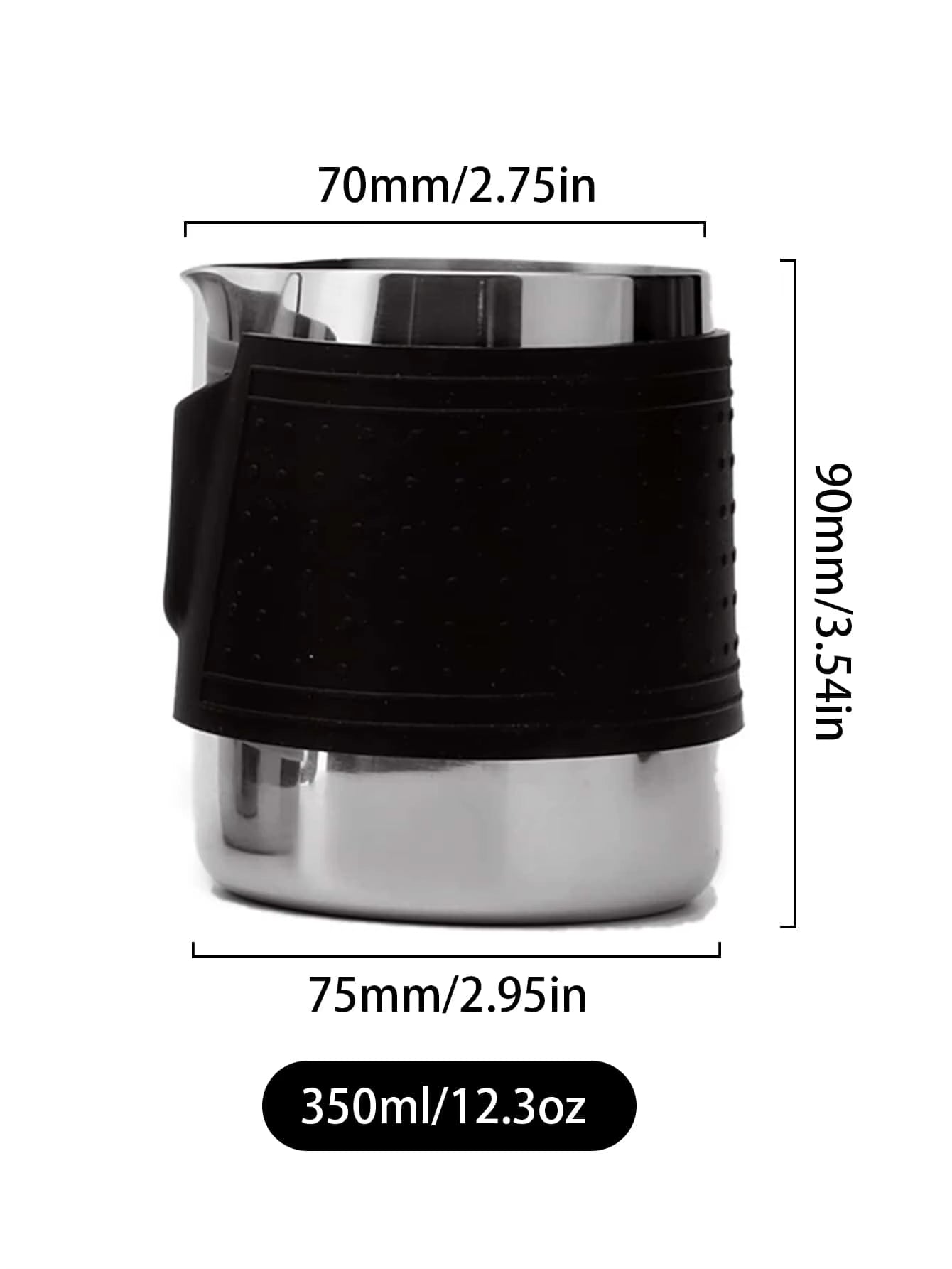 Milk Frothing Pitcher Latte Cup,Frothing Cup with Anti-Scald Black Silicone Sleeve Cappuccino Milk Froth,Stainless Steel