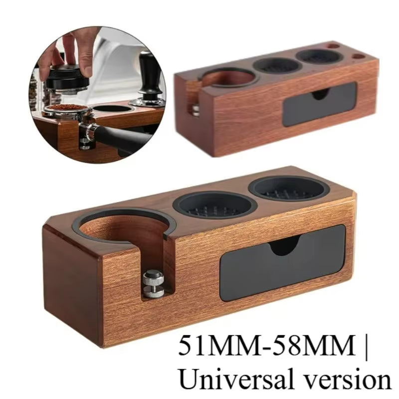 51-58MM Espresso Tamper Station Wooden Coffee Tamper Station with Silicone Mat Anti-Slip Coffee Tamper Holder Barista Accessory