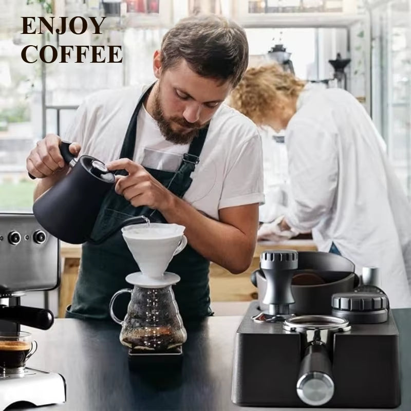 Coffee Tamper Station Coffee Tamper Holder Base Espresso Tamper Station with Knock Box Adjustable Height Coffee Bar Accessories