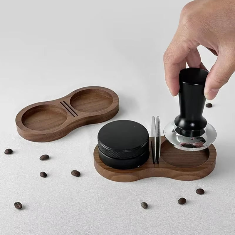 51/53/58MM Walnut Wood Coffee Tamper Mat Station Stand Coffee Powder Base Tamper Storage Pad Filter Screen Holder Coffee Tools