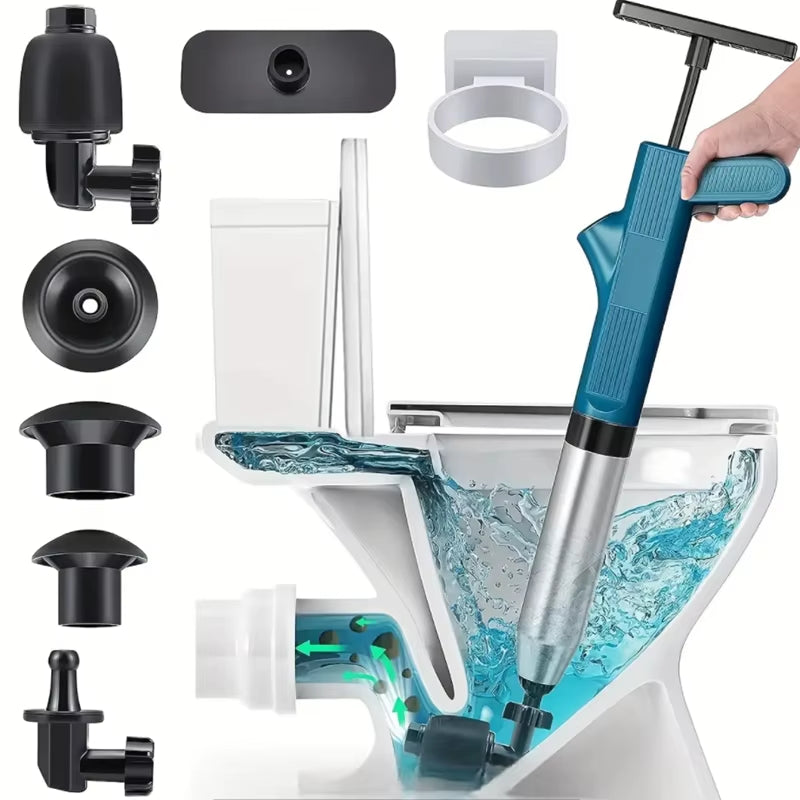 Pneumatic High-Pressure Drain Blaster Tool Set, Stainless Steel Toilet Plunger & Pipe Dredger Unblocker Kit​