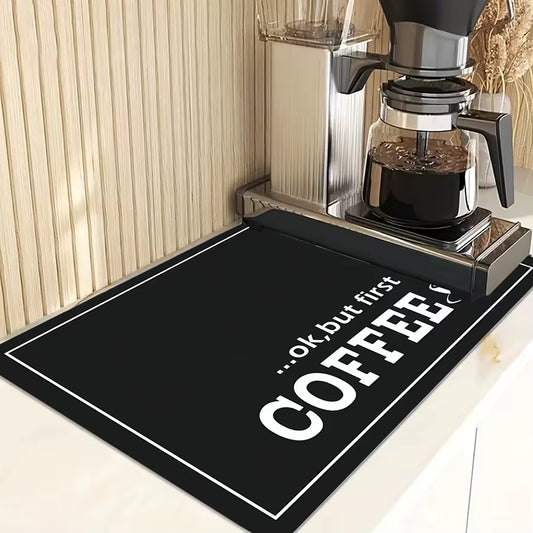 1Pc Black Letter Coffee Printed Coffee Machine Mat Modern Minimalist Style Kitchen Counter Quick Water Absorption Drying Mat
