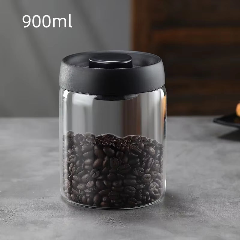 Multi Capacity Black Lid Coffee Pot Manual Vacuum Moisture-Proof Storage Pot Kitchen Glass Teapot Coffee Bean Storage Sealed Jar