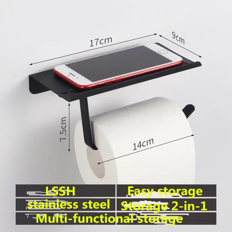 Stainless Steel Bathroom Paper Holder Toilet Roll Holder No Drilling Wall Mount WC Paper Phone Holders Home Paper Towel Holder
