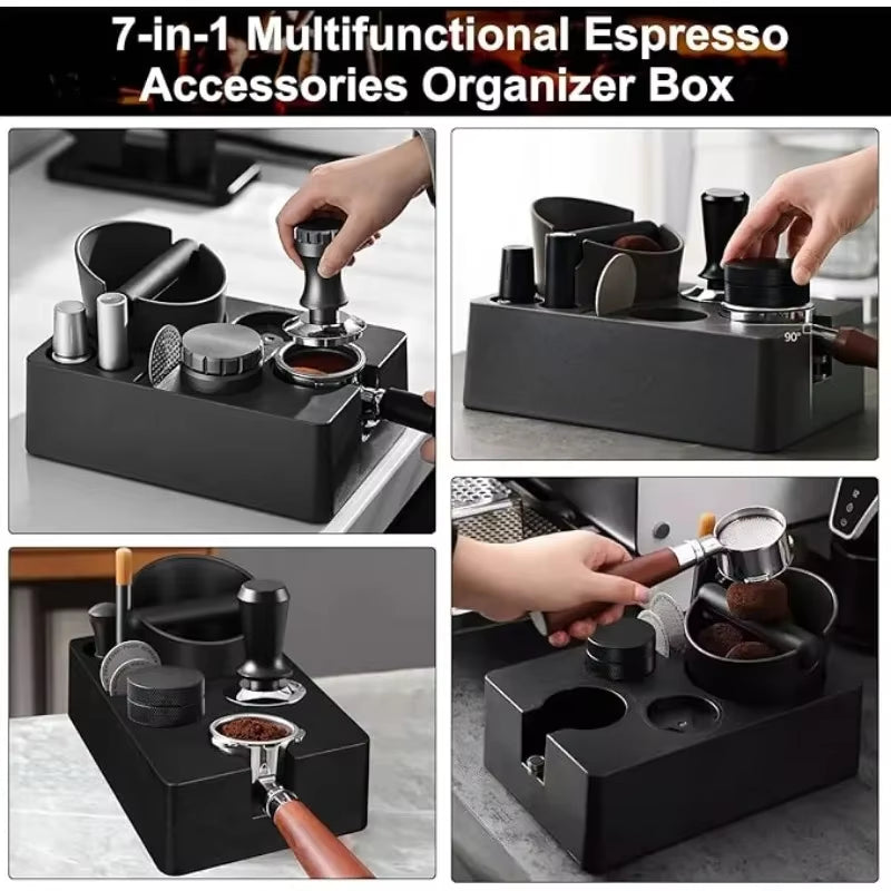 Coffee Tamper Station Coffee Tamper Holder Base Espresso Tamper Station with Knock Box Adjustable Height Coffee Bar Accessories