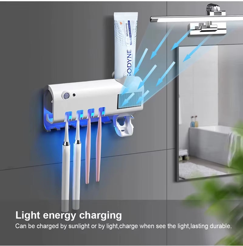 Solar Energy Bathroom Toothbrush Storage Box Toothbrush Holder Toothpaste Dispenser Multi-Function Storage Holder USB Charger