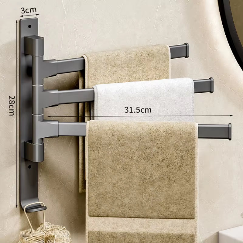 Bathroom Towel Rack Rotatable Towel Holder Space Aluminum 2/3/4/5-Bar Towel Hanger Kitchen Shelf Paper Hanging Wall Mounted